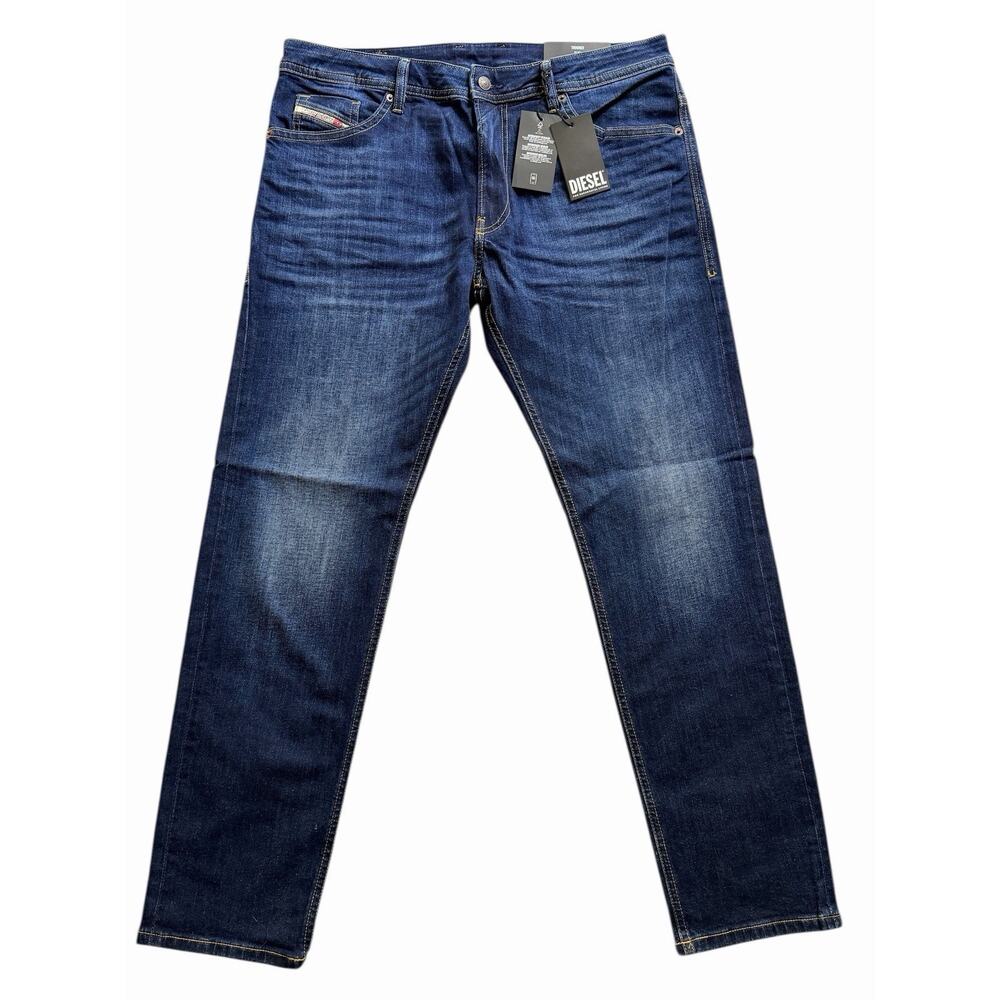 Diesel Thommer Slim Jeans Mens 36x32 Dark Blue Denim Stretch Straight $195 NWT
